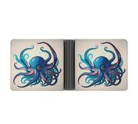 AQRJLPM Blue And Purple Octopus Wallet with Money Clip Leather Bifold Wallet Slim Credit Card Holder Gift for Men