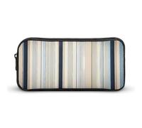 AQRJLPM Blue Beige Stripe Pattern Pencil Pouch Big Capacity Simple Marker Pouch Portable Aesthetic Zipper Pencil Case
