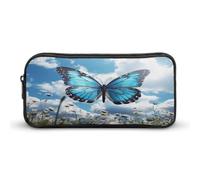 AQRJLPM Blue Butterfly And Clouds Pencil Pouch Big Capacity Simple Marker Pouch Portable Aesthetic Zipper Pencil Case