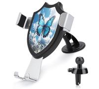 AQRJLPM Blue Butterfly and Clouds Phone Holder Car Hands-Free Mount Holders for Dashboard Windshield Vent Metal Hook Clip Cell Phone Mount for All Smartphones & Car Models