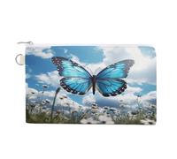 AQRJLPM Blue Butterfly And Clouds Wallet Canvas Slim Lightweight Wallets Durable Zippered Card Holder for Men Women