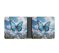 AQRJLPM Blue Butterfly And Clouds Wallet with Money Clip Leather Bifold Wallet Slim Credit Card Holder Gift for Men