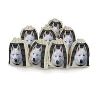 AQRJLPM Blue Eyed White Husky Drawstring Pouches Reusable Burlap Soft Sachet Bag Multipurpose Cotton Small Jewelry Pouch for Party Wedding Storage Home Supplies (8 Pcs)