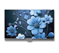 AQRJLPM Blue Flowers Business Card Holder Business Card Case Pocket Card Holders Metal Slim Name Card Holder Professional Multi Wallet Credit Card ID Case for Men Women, silver, One Size