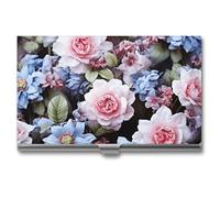 AQRJLPM Blue Flowers Business Card Holder Business Card Case Pocket Card Holders Metal Slim Name Card Holder Professional Multi Wallet Credit Card ID Case for Men Women, silver, One Size