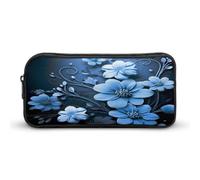 AQRJLPM Blue Flowers Pencil Pouch Big Capacity Simple Marker Pouch Portable Aesthetic Zipper Pencil Case