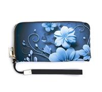 AQRJLPM Blue Flowers Wallet Leather Zipper Around Clutch Wallet Large Capacity Purse with Wristlet Strap, white, 20.0*10.5cm, Wallet