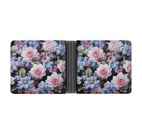 AQRJLPM Blue Flowers Wallet with Money Clip Leather Bifold Wallet Slim Credit Card Holder Gift for Men