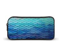 AQRJLPM Blue Mermaid Fish Scale Pencil Pouch Big Capacity Simple Marker Pouch Portable Aesthetic Zipper Pencil Case