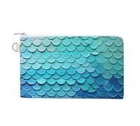 AQRJLPM Blue Mermaid Fish Scale Wallet Canvas Slim Lightweight Wallets Durable Zippered Card Holder for Men Women