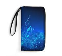 AQRJLPM Blue Musical Notes Wallet Leather Zipper Around Clutch Wallet Large Capacity Purse with Wristlet Strap, white, 19.7x10.5cm