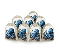 AQRJLPM Blue Octopus Drawstring Pouches Reusable Burlap Soft Sachet Bag Multipurpose Cotton Small Jewelry Pouch for Party Wedding Storage Home Supplies (8 Pcs)