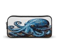 AQRJLPM Blue Octopus Pencil Pouch Big Capacity Simple Marker Pouch Portable Aesthetic Zipper Pencil Case