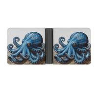 AQRJLPM Blue Octopus Wallet with Money Clip Leather Bifold Wallet Slim Credit Card Holder Gift for Men