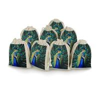 AQRJLPM Blue Peacock Drawstring Pouches Reusable Burlap Soft Sachet Bag Multipurpose Cotton Small Jewelry Pouch for Party Wedding Storage Home Supplies (8 Pcs)