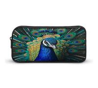 AQRJLPM Blue Peacock Pencil Pouch Big Capacity Simple Marker Pouch Portable Aesthetic Zipper Pencil Case