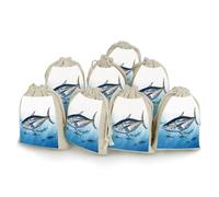 AQRJLPM Bluefin Tuna Thunnus Drawstring Pouches Reusable Burlap Soft Sachet Bag Multipurpose Cotton Small Jewelry Pouch for Party Wedding Storage Home Supplies (8 Pcs)