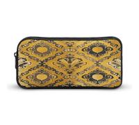 AQRJLPM Brocade Pattern in Yellow And Gray Pencil Pouch Big Capacity Simple Marker Pouch Portable Aesthetic Zipper Pencil Case