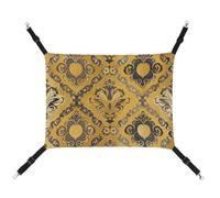 AQRJLPM Brocade Pattern in Yellow and Gray Pet Hammock with Adjustable Straps and Metal Hooks Hanging Bed Soft Breathable Sleeping Hammock for Cats,Puppy,Rabbits,Small Animals