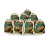 AQRJLPM Brook Trout Fly Fishing Drawstring Pouches Reusable Burlap Soft Sachet Bag Multipurpose Cotton Small Jewelry Pouch for Party Wedding Storage Home Supplies (8 Pcs)