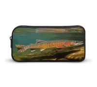 AQRJLPM Brook Trout Fly Fishing Pencil Pouch Big Capacity Simple Marker Pouch Portable Aesthetic Zipper Pencil Case