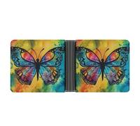 AQRJLPM Butterfly Tie Dye Wallet with Money Clip Leather Bifold Wallet Slim Credit Card Holder Gift for Men