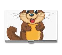 AQRJLPM Cartoon Animated Beaver Business Card Holder Business Card Case Pocket Card Holders Metal Slim Name Card Holder Professional Multi Wallet Credit Card ID Case for Men Women, silver, One Size