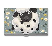 AQRJLPM Cartoon Black White Sheep Business Card Holder Business Card Case Pocket Card Holders Metal Slim Name Card Holder Professional Multi Wallet Credit Card ID Case for Men Women, silver, One Size