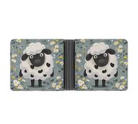 AQRJLPM Cartoon Black White Sheep Wallet with Money Clip Leather Bifold Wallet Slim Credit Card Holder Gift for Men