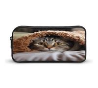 AQRJLPM Cat Under Blanket Pencil Pouch Big Capacity Simple Marker Pouch Portable Aesthetic Zipper Pencil Case