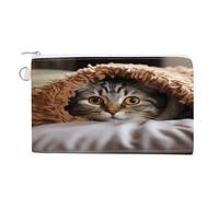 AQRJLPM Cat Under Blanket Wallet Canvas Slim Lightweight Wallets Durable Zippered Card Holder for Men Women