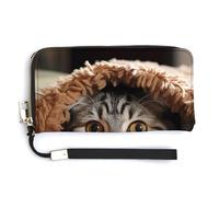 AQRJLPM Cat Under Blanket Wallet Leather Zipper Around Clutch Wallet Large Capacity Purse with Wristlet Strap, white, 20.0*10.5cm, Wallet