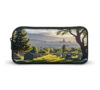 AQRJLPM Cemetery Outside The City Pencil Pouch Big Capacity Simple Marker Pouch Portable Aesthetic Zipper Pencil Case