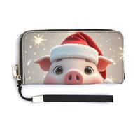 AQRJLPM Christmas Hat Wallet Leather Zipper Around Clutch Wallet Large Capacity Purse with Wristlet Strap, white, 20.0*10.5cm, Wallet