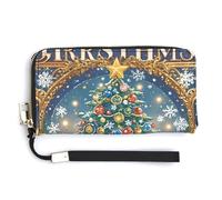 AQRJLPM Christmas Puzzles Wallet Leather Zipper Around Clutch Wallet Large Capacity Purse with Wristlet Strap, white, 20.0*10.5cm, Wallet