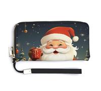 AQRJLPM Christmas Santa Claus Wallet Leather Zipper Around Clutch Wallet Large Capacity Purse with Wristlet Strap, white, 20.0*10.5cm, Wallet