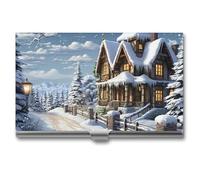AQRJLPM Christmas Winter Happy Scene Business Card Holder Business Card Case Pocket Card Holders Metal Slim Name Card Holder Professional Multi Wallet Credit Card ID Case for Men Women, silver, One