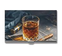 AQRJLPM Cigar & Whiskey Business Card Holder Business Card Case Pocket Card Holders Metal Slim Name Card Holder Professional Multi Wallet Credit Card ID Case for Men Women, silver, One Size