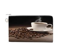 AQRJLPM Coffee Cup And Coffee Beans Wallet Canvas Slim Lightweight Wallets Durable Zippered Card Holder for Men Women