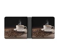AQRJLPM Coffee Cup And Coffee Beans Wallet with Money Clip Leather Bifold Wallet Slim Credit Card Holder Gift for Men