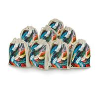 AQRJLPM Colorful Feather Pattern Drawstring Pouches Reusable Burlap Soft Sachet Bag Multipurpose Cotton Small Jewelry Pouch for Party Wedding Storage Home Supplies (8 Pcs)