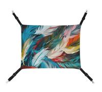AQRJLPM Colorful Feather Pattern Pet Hammock with Adjustable Straps and Metal Hooks Hanging Bed Soft Breathable Sleeping Hammock for Cats,Puppy,Rabbits,Small Animals