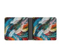 AQRJLPM Colorful Feather Pattern Wallet with Money Clip Leather Bifold Wallet Slim Credit Card Holder Gift for Men