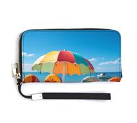 AQRJLPM Colorful Flip Flops Beach Ball Wallet Leather Zipper Around Clutch Wallet Large Capacity Purse with Wristlet Strap, white, 20.0*10.5cm, Wallet