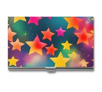AQRJLPM Colorful Rainbow Stars Business Card Holder Business Card Case Pocket Card Holders Metal Slim Name Card Holder Professional Multi Wallet Credit Card ID Case for Men Women, silver, One Size