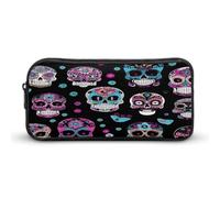 AQRJLPM Colorful Skulls Print Pencil Pouch Big Capacity Simple Marker Pouch Portable Aesthetic Zipper Pencil Case
