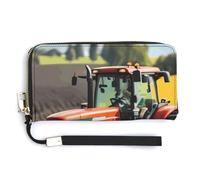 AQRJLPM Company Farm Tractors Wallet Leather Zipper Around Clutch Wallet Large Capacity Purse with Wristlet Strap, white, 20.0*10.5cm, Wallet