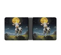 AQRJLPM Cow over The Moon Wallet with Money Clip Leather Bifold Wallet Slim Credit Card Holder Gift for Men