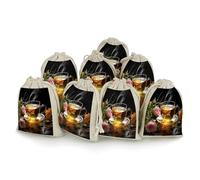 AQRJLPM Cup Of Tea Drawstring Pouches Reusable Burlap Soft Sachet Bag Multipurpose Cotton Small Jewelry Pouch for Party Wedding Storage Home Supplies (8 Pcs)