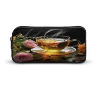 AQRJLPM Cup Of Tea Pencil Pouch Big Capacity Simple Marker Pouch Portable Aesthetic Zipper Pencil Case